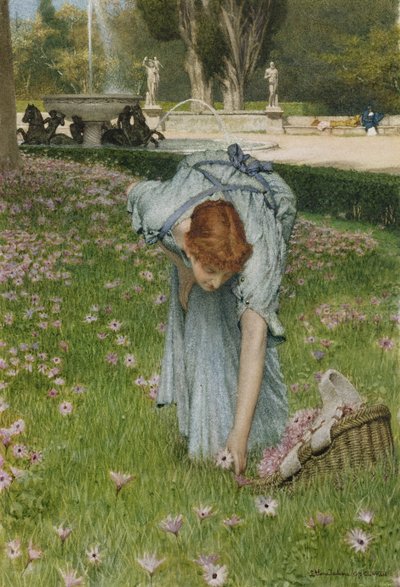 Flora - Vår i trädgårdarna i Villa Borghese (wc på papper) av Lawrence Alma Tadema